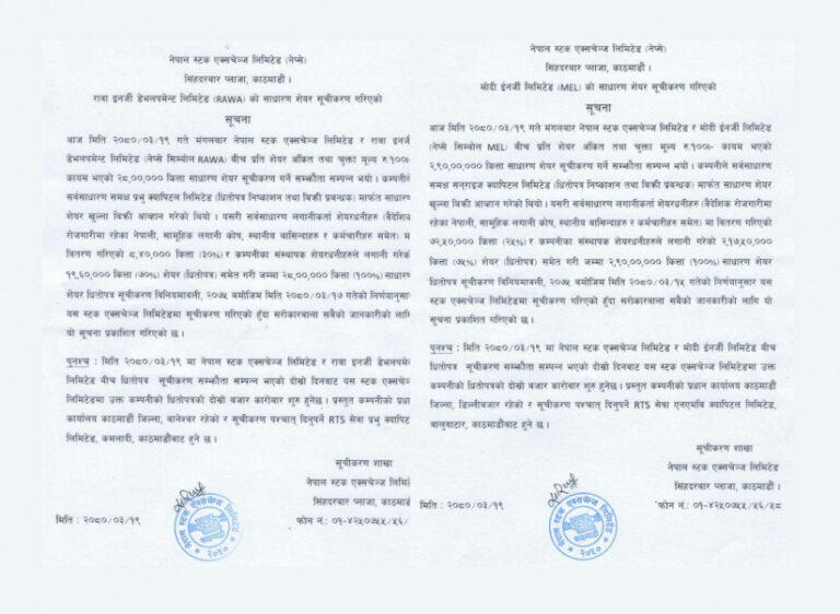 मोदी इनर्जी र रावा इनर्जीको सेयर कारोबार खुल्यो