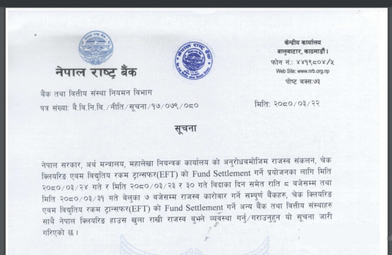 असार २३, २४, ३० र ३१ गते बैंक तथा क्लियरिङ हाउस रातिसम्म खुल्ला हुने