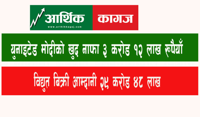 युनाइटेड मोदीले ३ करोड १२ लाख रुपैयाँ खुद नाफा कमायो